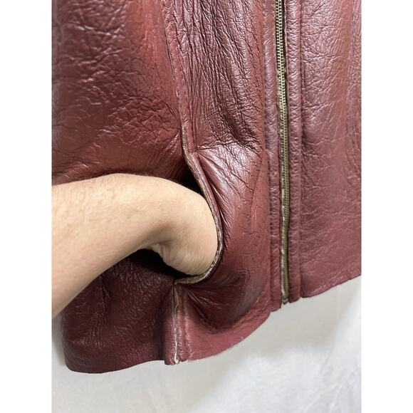 J. Jill 100% Leather Vest Jacket S Sherling Wine/Brown Front Zip Boho Indie - Picture 5 of 11
